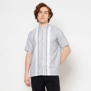 Gianni Visentin Kemeja Koko Pria Lengan Pendek Regular Fit Light Grey - 1025