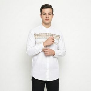 Gianni Visentin Kemeja Koko Lengan Panjang Regular Fit Pria - Cream - 1017