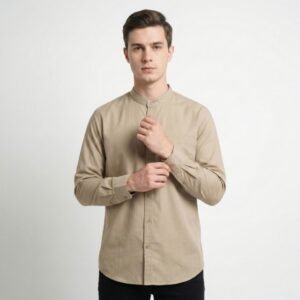 Gianni Visentin Kemeja Koko Lengan Panjang Regular Fit Pria - Coklat - 1010