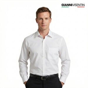 Gianni Visentin - Kemeja Formal Regular Bahan Rich Cotton Salur Putih - 9079