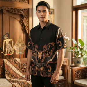 Gianni Visentin Kemeja Batik Pria Katun Regular Fit Hitam - 9095