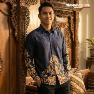 Gianni Visentin Kemeja Batik Pria Regular Fit Navy - 9094