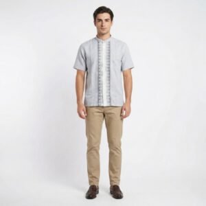 Gianni Visentin Kemeja Koko Pria Lengan Pendek Light Grey - 1028