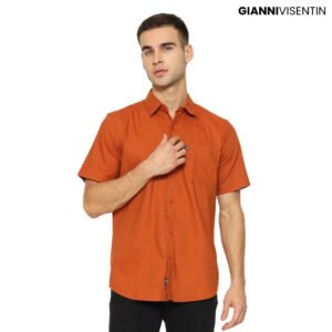 Gianni Visentin Kemeja Stretch Oxford Lengan Pendek Reguler Fit - Merah Bata - 6085