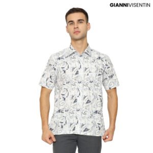 Gianni Visentin Kemeja Lengan Pendek Motif Reguler Fit - Biru Tua - 9056