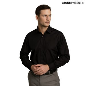 Gianni Visentin - Kemeja Formal Regular Bahan Ottoman Hitam - 7988