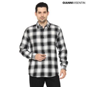 Gianni Visentin Kemeja Flanel Pria Kotak Slim Fit - Hitam Putih - 6073