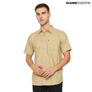 Gianni Visentin Kemeja Stretch Oxford Lengan Pendek Reguler Fit - Coklat Muda - 6085