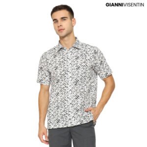 Gianni Visentin Kemeja Lengan Pendek Motif Reguler Fit - Hitam - 9059