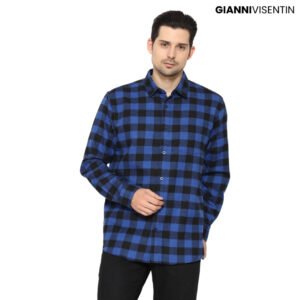 Gianni Visentin Kemeja Flanel Pria Kotak Slim Fit - Biru - 6070