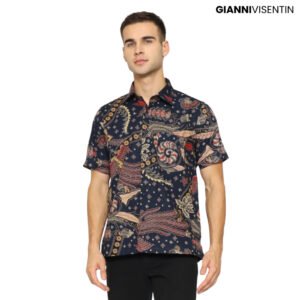 Gianni Visentin Batik Lengan Pendek Regular Fit - Biru Tua - 9051
