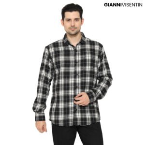 Gianni Visentin Kemeja Flanel Pria Kotak Kecil Slim Fit - Hitam Putih - 6069