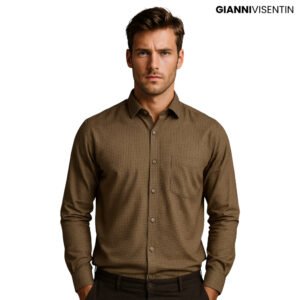 Gianni Visentin Kemeja Kotak Lengan Panjang Slim Fit - Coklat - 4147