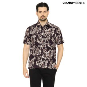 Gianni Visentin Batik Lengan Pendek Regular Fit - Coklat Tua - 9054