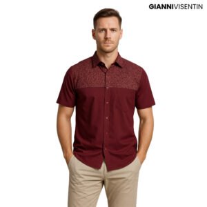 Gianni Visentin Kemeja Kotak Lengan Pendek Regular Fit - Maroon - 8957