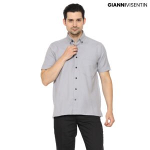Gianni Visentin - Kemeja Formal Regular Bahan Oxford Abu Muda - 9000