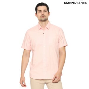 Gianni Visentin Kemeja Cvc Oxford Lengan Pendek Pria Slim Fit - Pink - 6040
