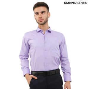 Gianni Visentin Kemeja Ottoman Lengan Panjang Pria Slim Fit - Ungu - 7988