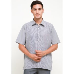 Gianni Visentin Kemeja RIch Cotton Lengan Panjang Pria Salur Regular Fit - Abu - 8980