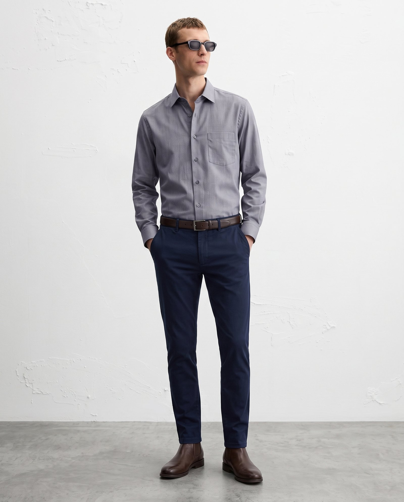 Gianni Visentin Kemeja Pria Regular Fit Lengan Panjang Oxford Abu-abu - 9064