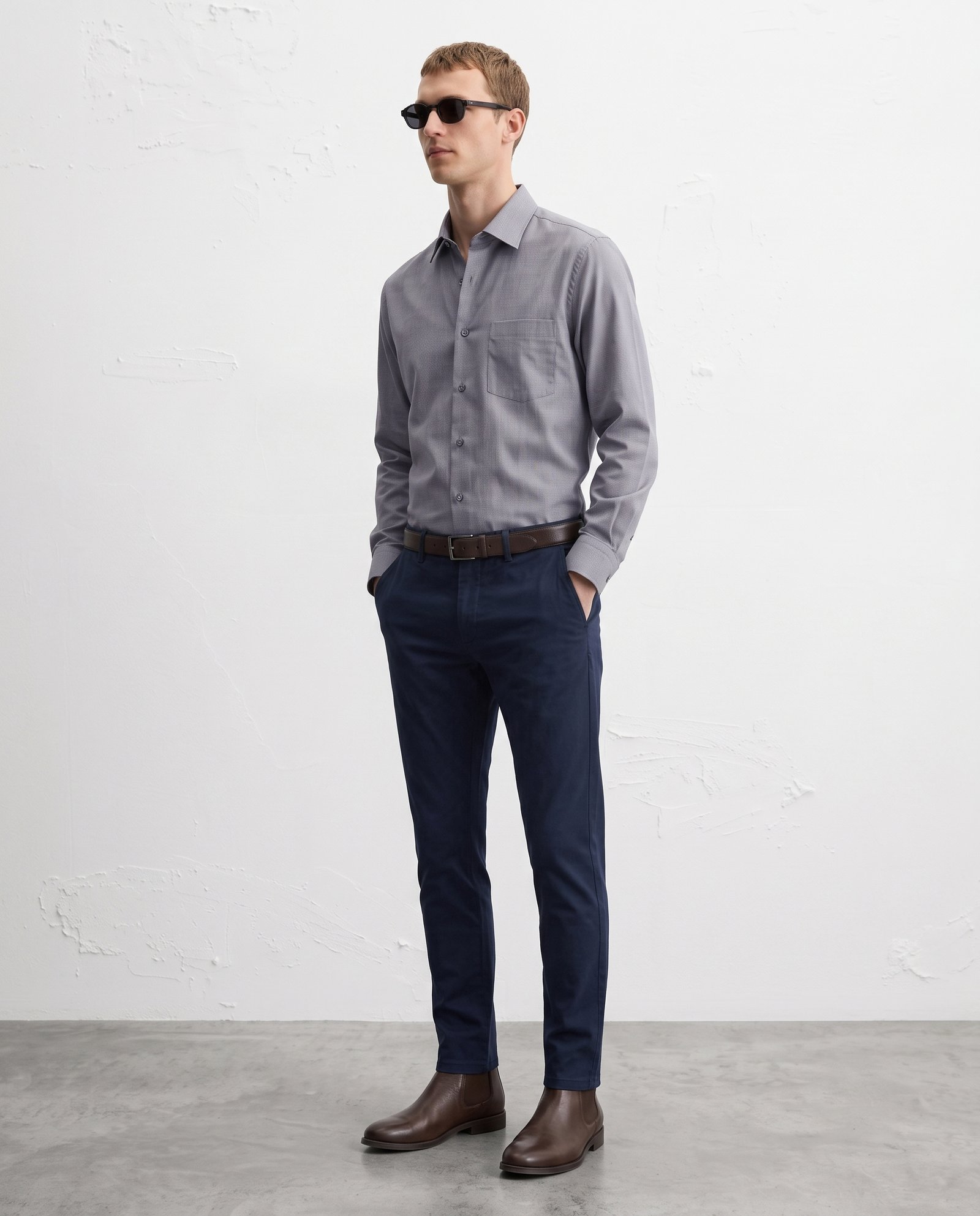 Gianni Visentin Kemeja Pria Regular Fit Lengan Panjang Oxford Abu-abu - 9064 - Image 2