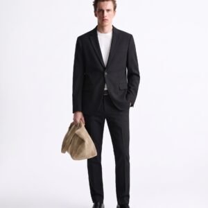 Gianni Visentin Jas Blazer Pria Slim Fit Hitam Glossy - 0023