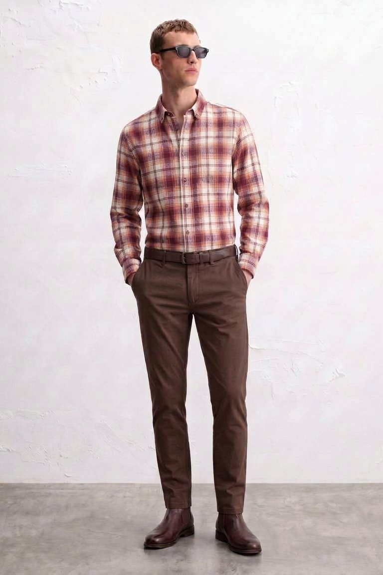 Raymond Renee Kemeja Flannel Pria Lengan Panjang Slim Fit Merah - 5677