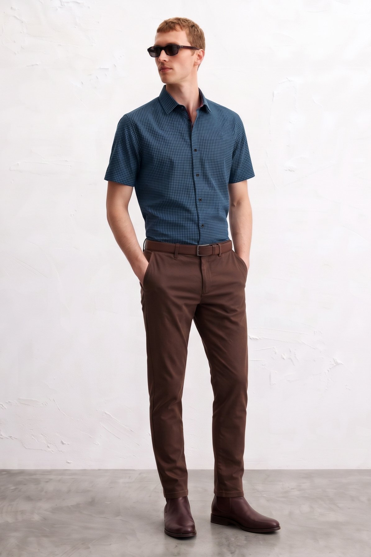 Raymond Renee Kemeja Pria Lengan Pendek Kotak Kotak Regular Fit Biru - 5689